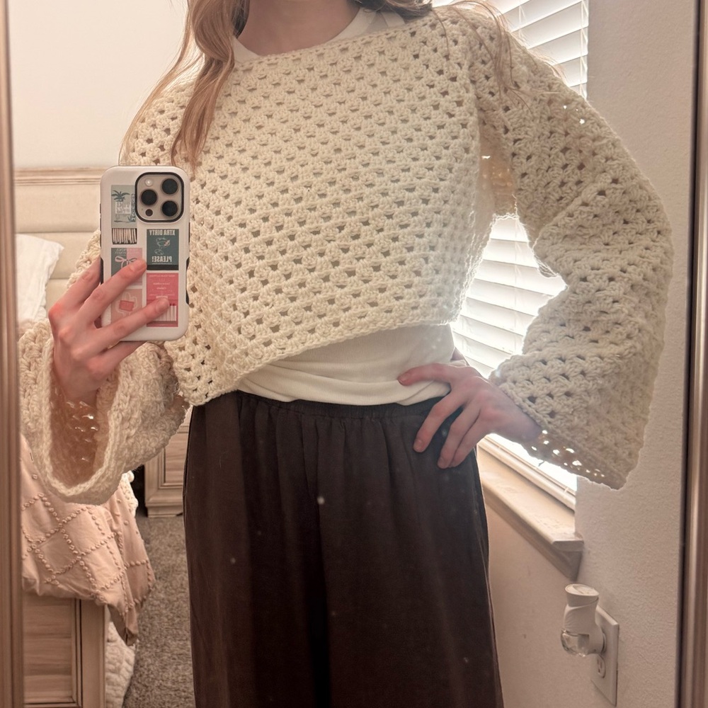 Cozy Cropped Crochet Sweater